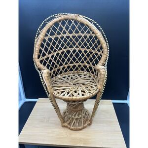 Vintage Rattan 12 inch Mini Peacock Chair Doll Plant Decor Boho